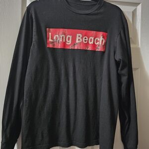 Black Long Beach Graphic Long Sleeve Shirt